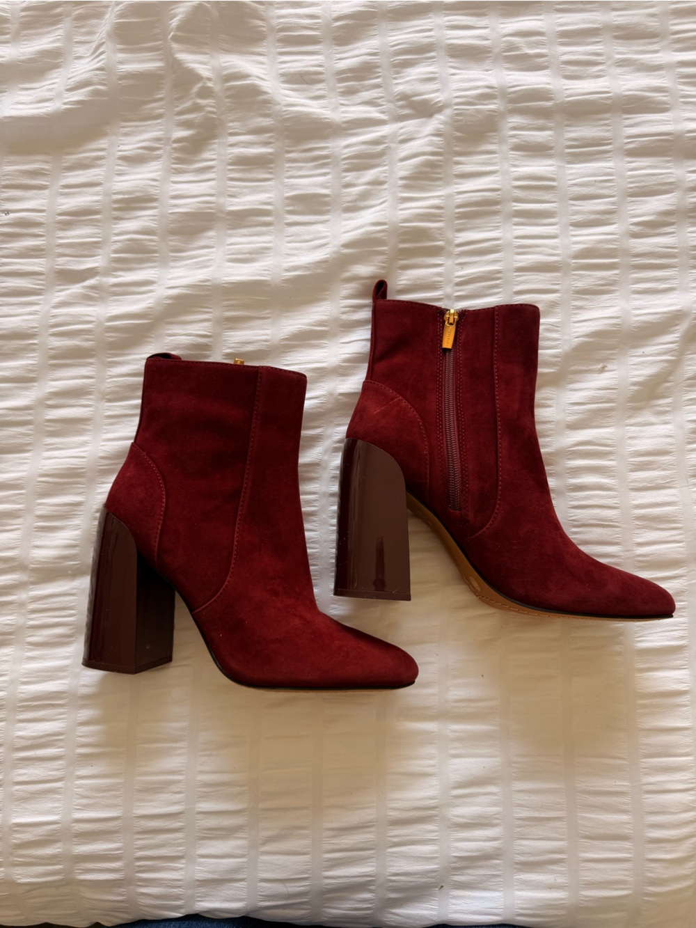Vince Camuto Burgundy Suede Block Heel Ankle Boots